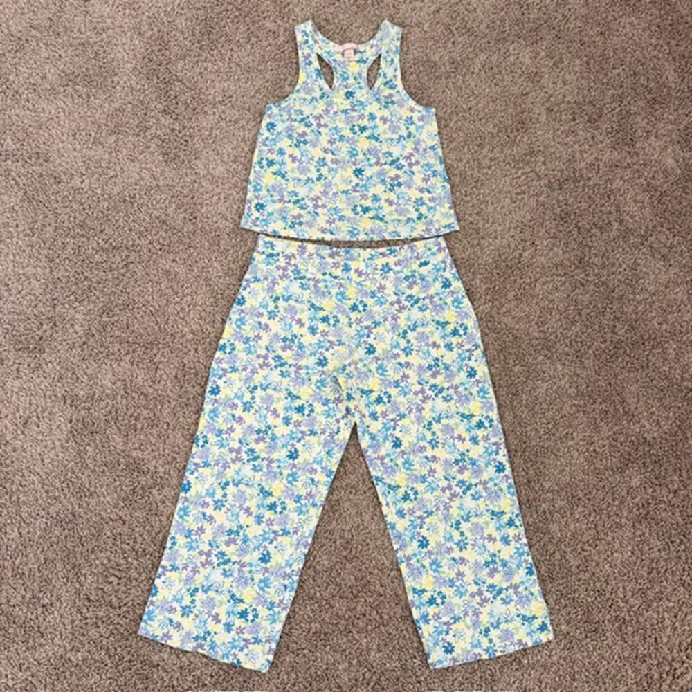 Victoria's Secret Pajama Set Women XS Floral Racerback Tank Wide Leg Crop Pants